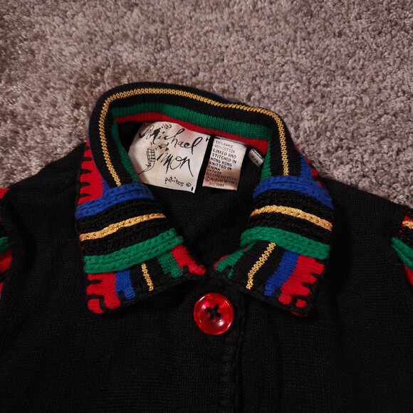 Michael Simon Cardigan Womens Petites Small Black Red Colorful Sleeves Sweater - Picture 7 of 10